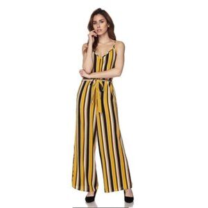 Ripley & James NWT Yellow & Black Striped romper Jumpsuit Size XL long pants